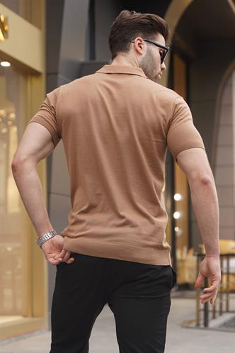 Desenli Triko Camel Polo Yaka Tişört 6357
