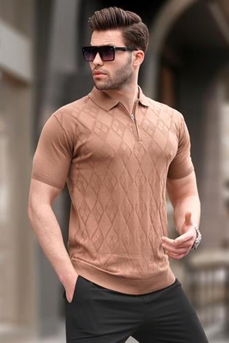 Desenli Triko Camel Polo Yaka Tişört 6357