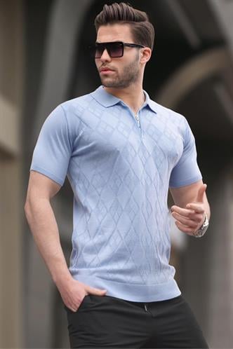 Desenli Triko Mavi Polo Yaka Tişört 6357