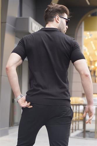 Desenli Triko Siyah Polo Yaka Tişört 6357
