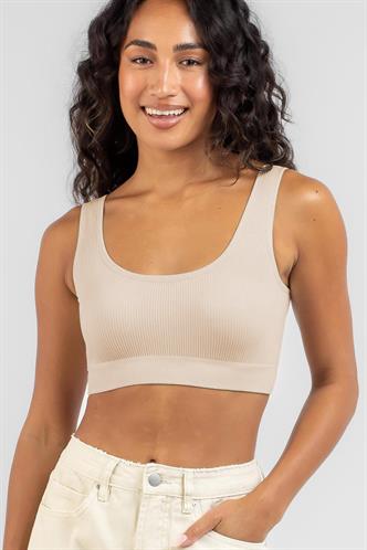 Krem Askılı Basic Crop Top Bluz MG1757
