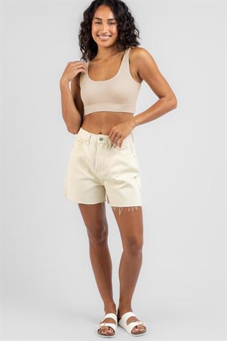 Krem Askılı Basic Crop Top Bluz MG1757