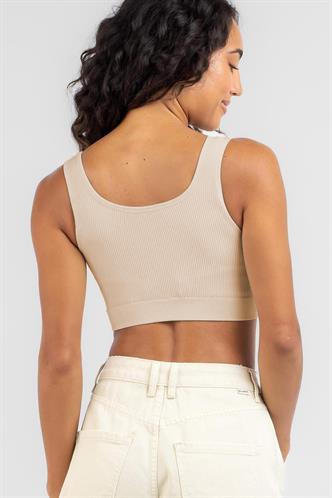 Krem Askılı Basic Crop Top Bluz MG1757