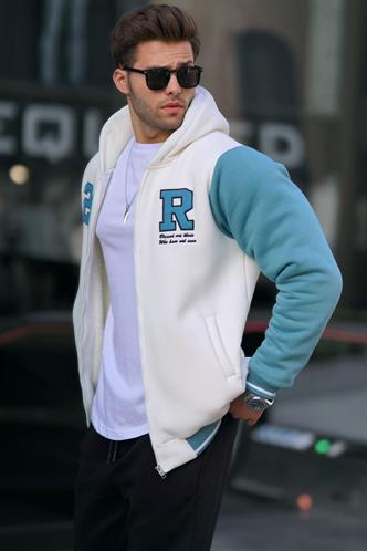 Ekru Baskılı Fermuarlı Erkek Sweatshirt 6155