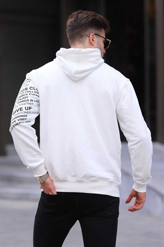 Ekru Baskılı Kapüşonlu Sweatshirt 6009