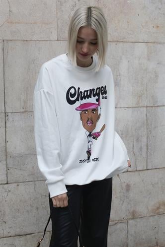 Ekru Baskılı Oversize Sweatshirt MG1578