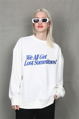Ekru Baskılı Sweatshirt MG1901