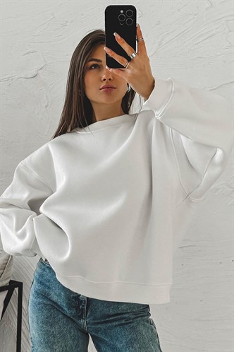 White Crewneck Basic Sweatshirt MG1559
