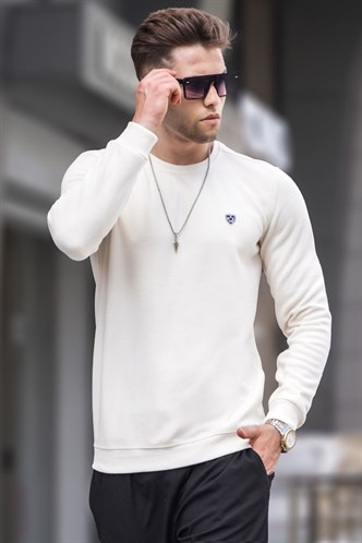 Ekru Bisiklet Yaka Regular Fit Basic Sweatshirt 5799
