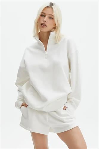 Ekru Fermuar Detaylı Oversize Sweatshirt MG1933
