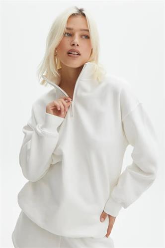 Ekru Fermuar Detaylı Oversize Sweatshirt MG1933