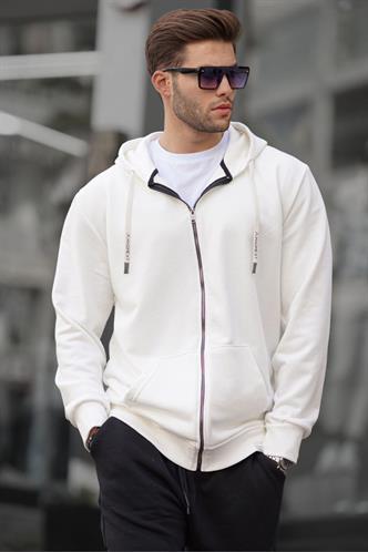 Ekru Fermuarlı Kapüşonlu Sweatshirt 6161