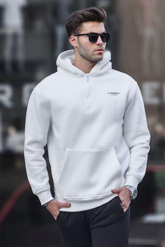 Ekru Fermuarlı Kapüşonlu Sweatshirt 6143