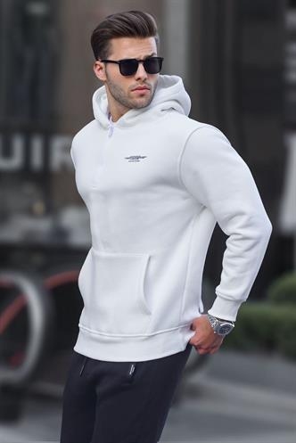 Ekru Fermuarlı Kapüşonlu Sweatshirt 6143