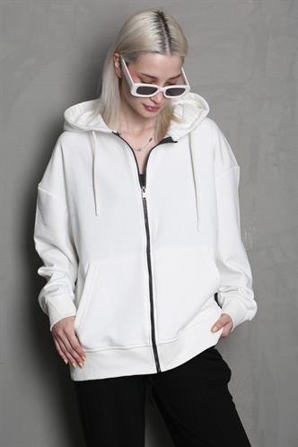 Ekru Kapüşonlu Basic Sweatshirt MG1900