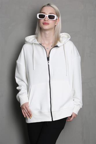 Ekru Kapüşonlu Basic Sweatshirt MG1900