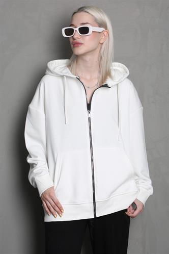 Ekru Kapüşonlu Basic Sweatshirt MG1900
