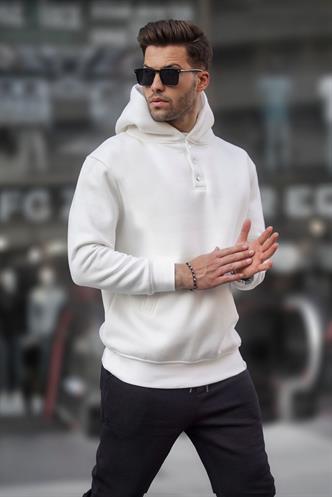 Ekru Kapüşonlu Düğme Detaylı Sweatshirt 6150