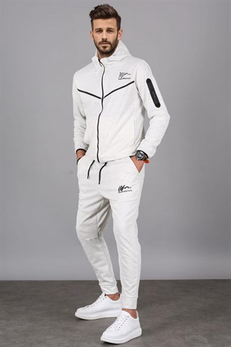 Ekru Kapüşonlu Jogger Erkek Eşofman Takımı 5673