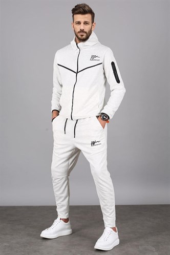 Ekru Kapüşonlu Jogger Erkek Eşofman Takımı 5673