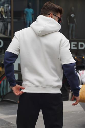 Ekru Nakışlı Kapüşonlu Sweatshirt 6141