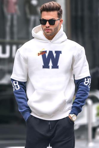 Ekru Nakışlı Kapüşonlu Sweatshirt 6141