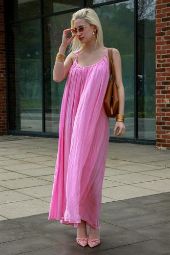 Pembe Bisiklet Yaka Askılı Uzun Basic Kadın Elbise MG2163