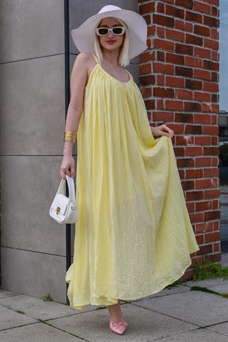 Sarı Bisiklet Yaka Askılı Uzun Basic Kadın Elbise MG2163