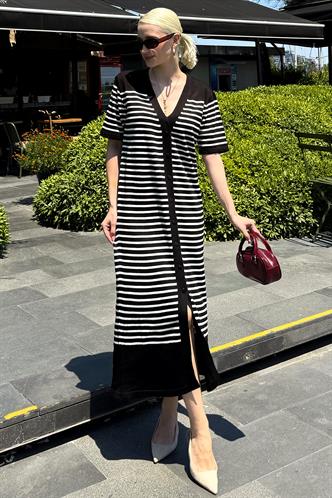 Siyah Düğmeli Triko Kadın Elbise MG1648