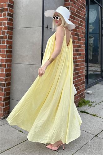 Sarı Bisiklet Yaka Askılı Uzun Basic Kadın Elbise MG2163