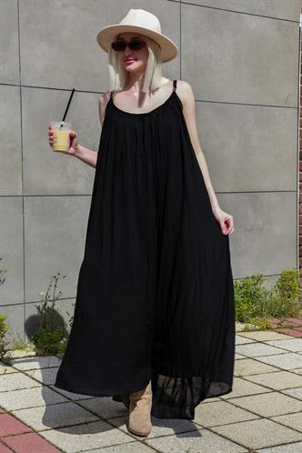 Siyah Halter Yaka Askılı Uzun Basic Kadın Elbise MG2163