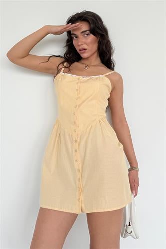 Sarı Pötikareli Kadın Mini Elbise Mg2387