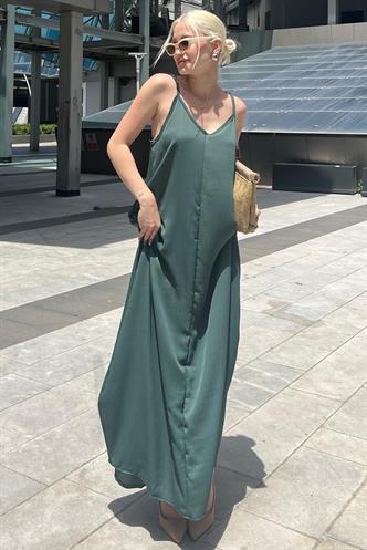 Yeşil Askılı Oversize Uzun Elbise MG2038