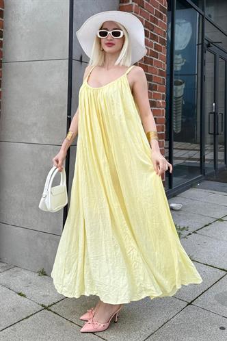 Sarı Bisiklet Yaka Askılı Uzun Basic Kadın Elbise MG2163
