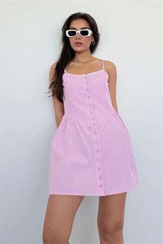 Pembe Pötikareli Kadın Mini Elbise Mg2387