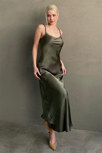 Yeşil Ayarlanabilir Askı Dantel Detaylı Kadın Elbise Mg2660