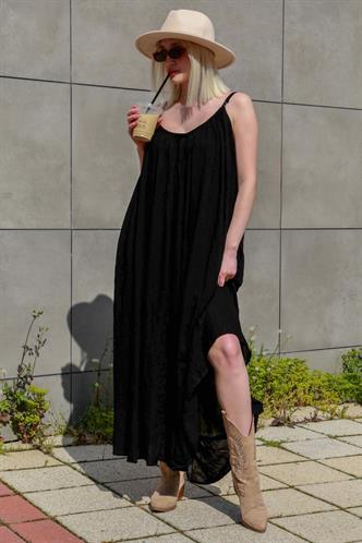 Siyah Halter Yaka Askılı Uzun Basic Kadın Elbise MG2163