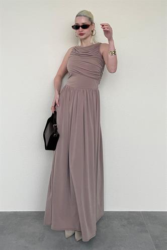 Vizon Önü Dökümlü Uzun Boy Kadın Elbise Mg2364