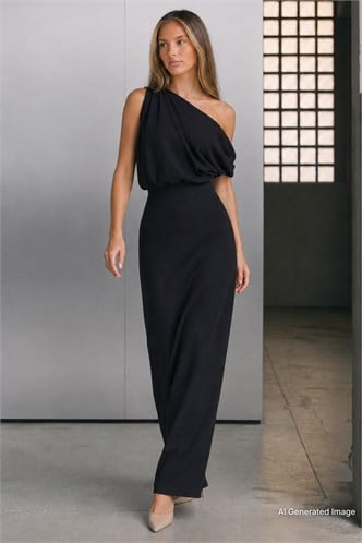 Madmext Siyah Düşük Omuz Elbise Mg2349