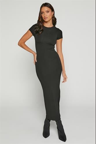 Siyah Basic Yarım Balıkçı Yırtmaçlı Uzun Elbise MG1989