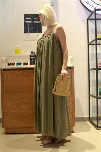 Yeşil Bisiklet Yaka Askılı Uzun Basic Kadın Elbise MG2163