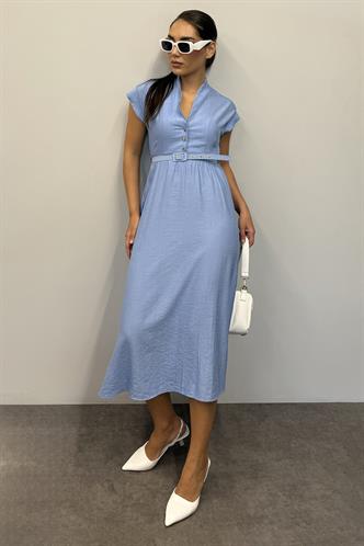 Bebe Mavisi Kısa Kollu Midi Boy Kadın Elbise Mg2497