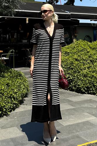 Siyah Düğmeli Triko Kadın Elbise MG1648