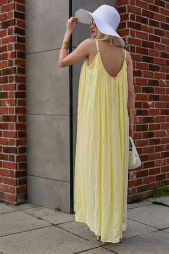 Sarı Bisiklet Yaka Askılı Uzun Basic Kadın Elbise MG2163