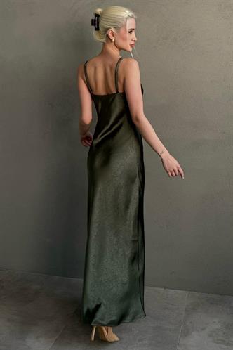 Yeşil Ayarlanabilir Askı Dantel Detaylı Kadın Elbise Mg2660