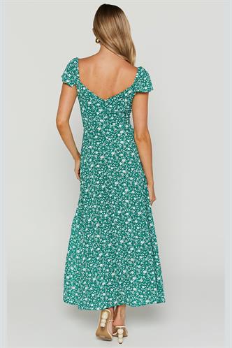 Mavi Desenli Yırtmaçlı Uzun Elbise MG2004