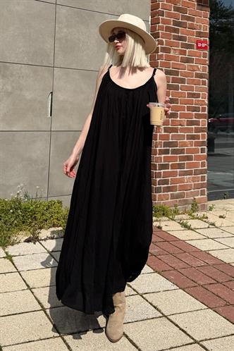 Siyah Halter Yaka Askılı Uzun Basic Kadın Elbise MG2163