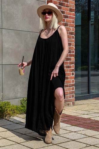 Siyah Halter Yaka Askılı Uzun Basic Kadın Elbise MG2163