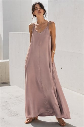 Vizon Askılı Oversize Uzun Elbise MG2038