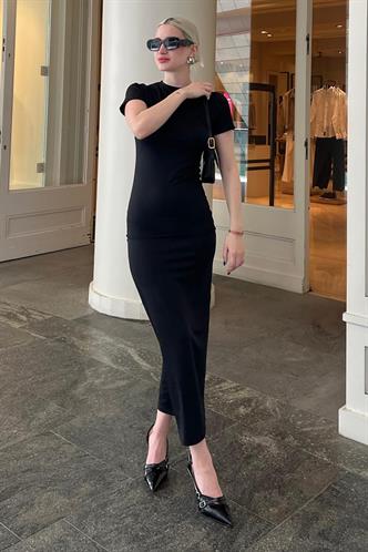 Siyah Basic Yarım Balıkçı Uzun Elbise MG1856